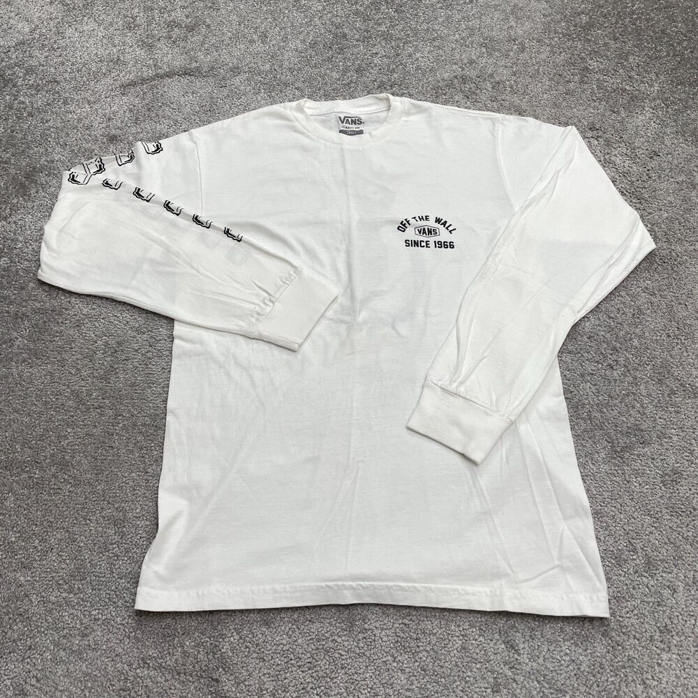 Vans Classic Fit Graphic T-Shirt Mens Small White Long Sleeve Crew Cotton Tee